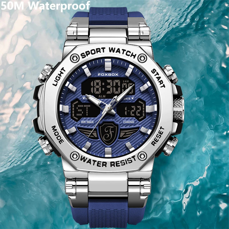 foxbox Men's Dual Display Sport Watch — Luminous Quartz Analog-Digital Timepiece