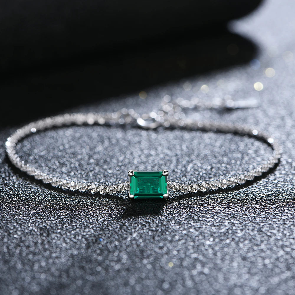 ATTAGEMS Emerald and Moissanite Bangle — 925 Sterling Silver Tennis Bracelet
