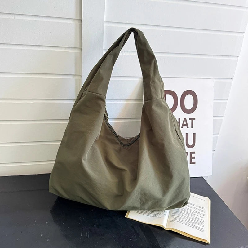 Soft Nylon Hobo Shoulder Bag — Large Capacity Lightweight Tote