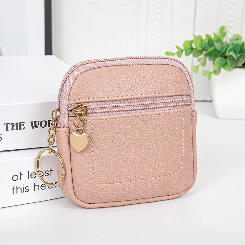 PU Leather Coin Purse — Portable Wrist Bag with Keychain Ring