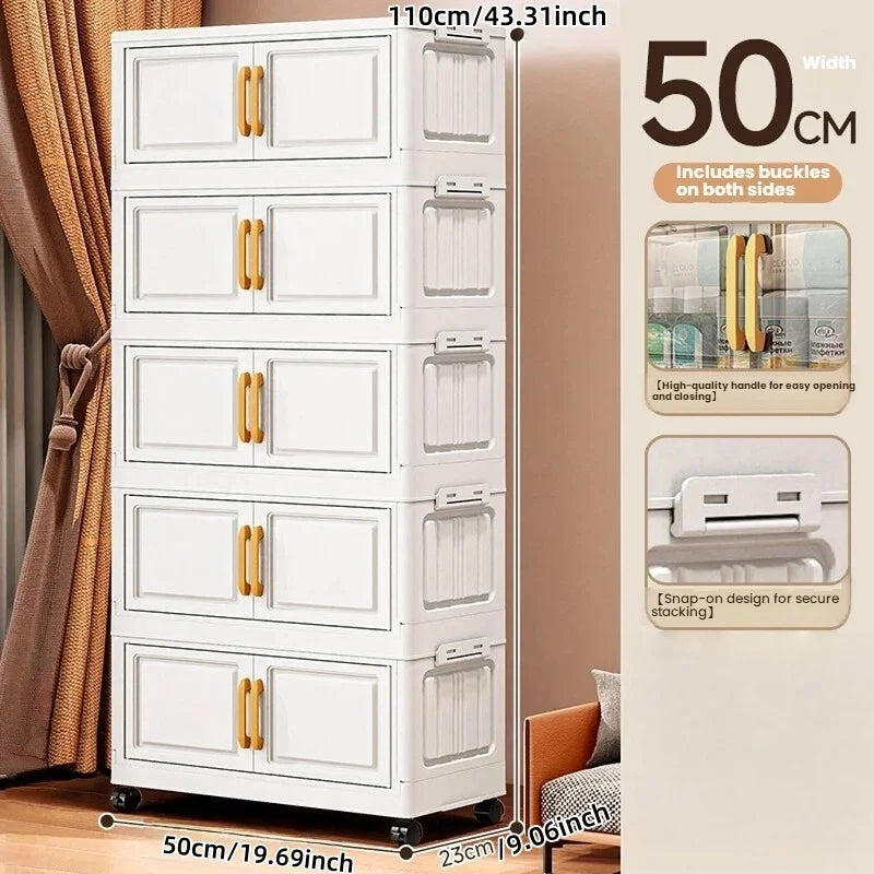 Foldable Double-Door Storage Cabinet — Space-Saving Floor Standing Organizer