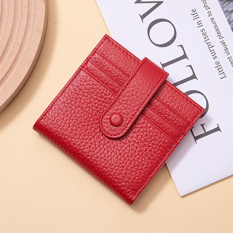 Genuine Leather Women's Mini Wallet — RFID Blocking Slim Two-Fold Purse