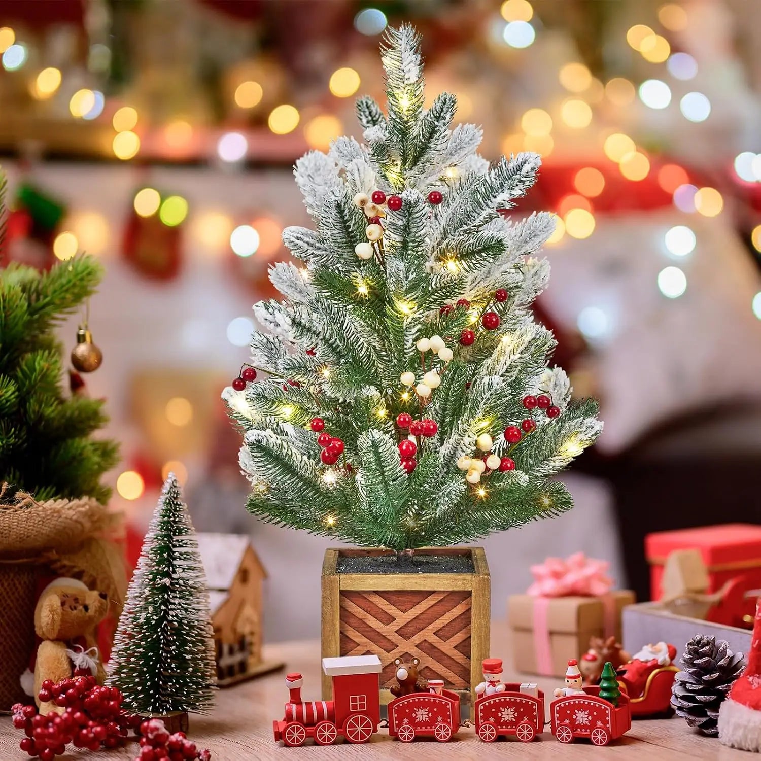 Garvee 24-Inch Pre-Lit Mini Christmas Tree — Flocked Tabletop Decor