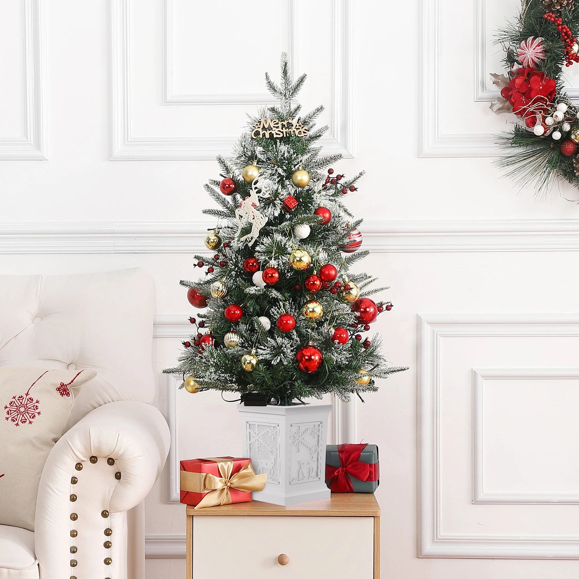 3 Foot Artificial Christmas Tree — Pre-Lit with Snowman Base & Timer