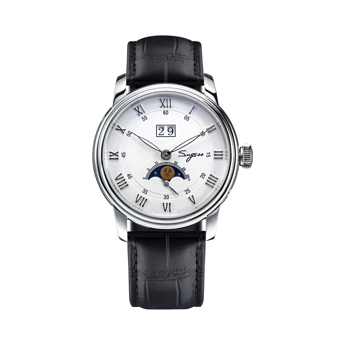 SUGESS Moonphase Automatic Watch — Blue Sandstone Dial & Sapphire Crystal
