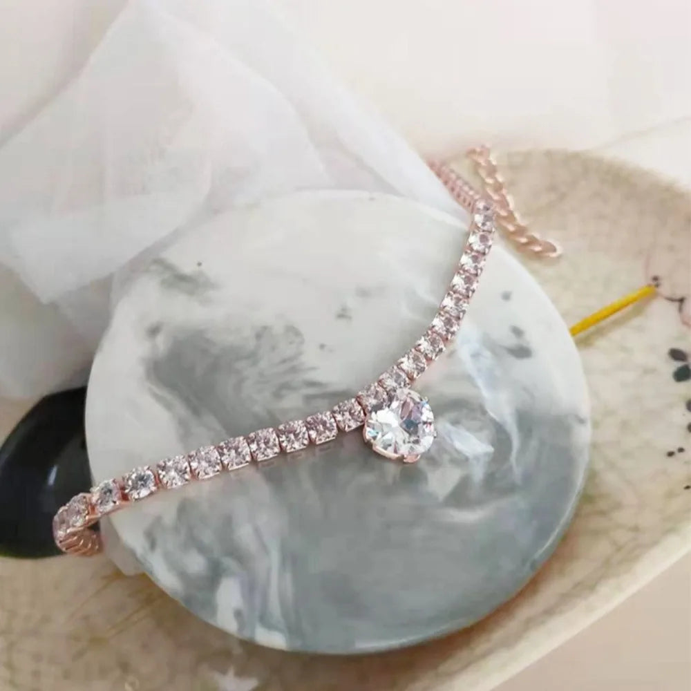 Sparkling Rhinestone Tennis Chain Cat Collar — Elegant Crystal Heart Pendant