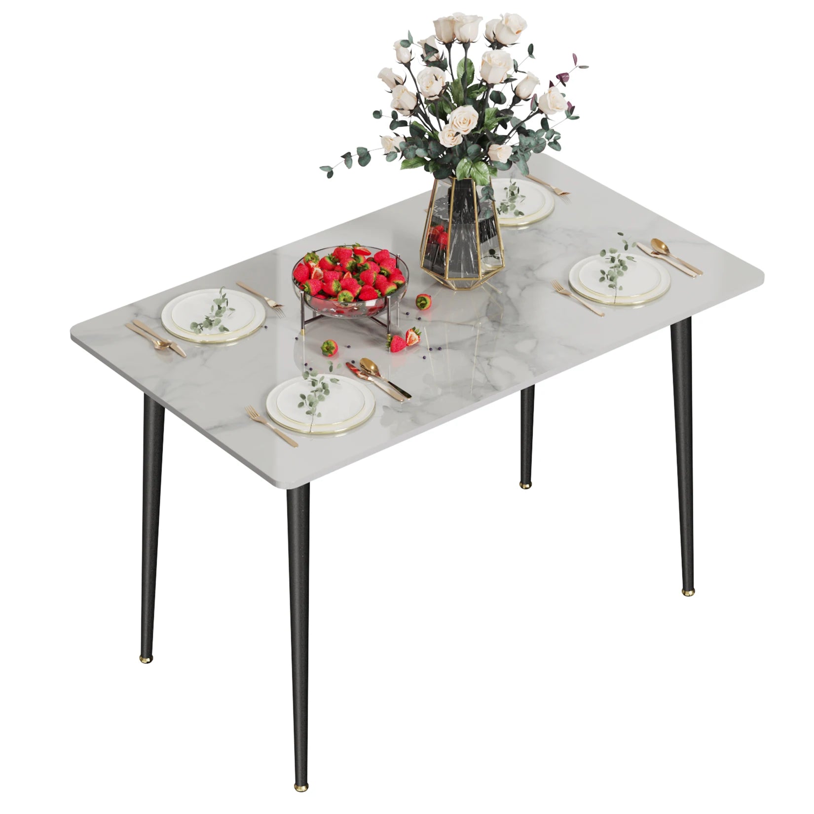 Modern Marble Dining Table — High Gloss Rectangular Kitchen Island Surface