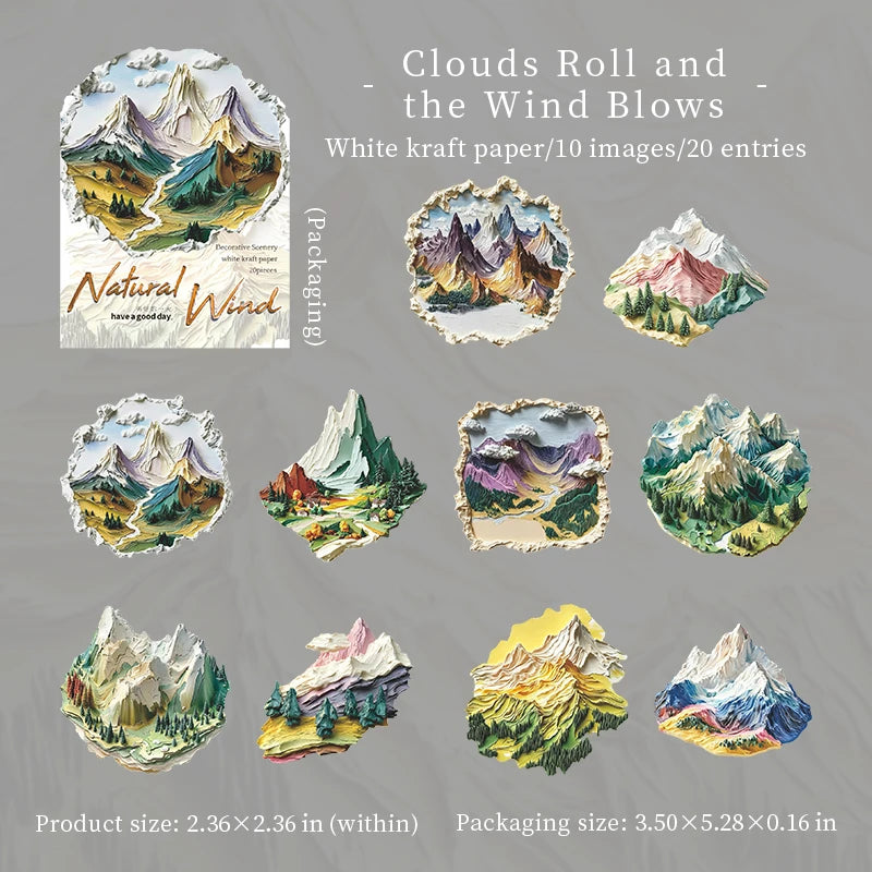 Scenery Decorative Stickers — 20 Piece Set for Scrapbooking & Journals