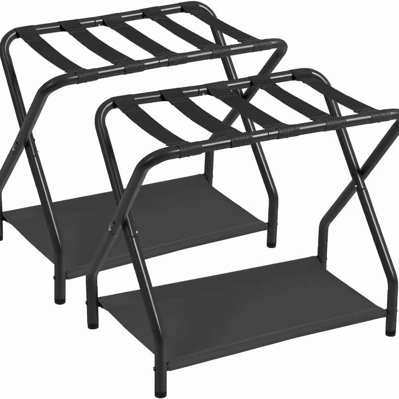 Foldable Metal Luggage Rack Set — Two-Piece Bedroom Storage Solution