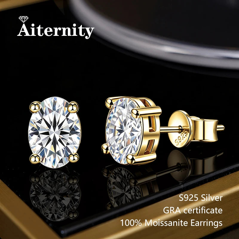 AITERNITY Moissanite Stud Earrings — Elegant S925 Silver Wedding Jewelry