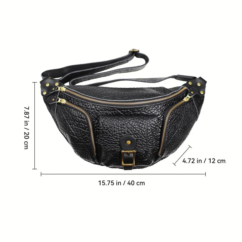 PiBOLES Genuine Leather Chest Bag — Multi-Pocket Crossbody Organizer