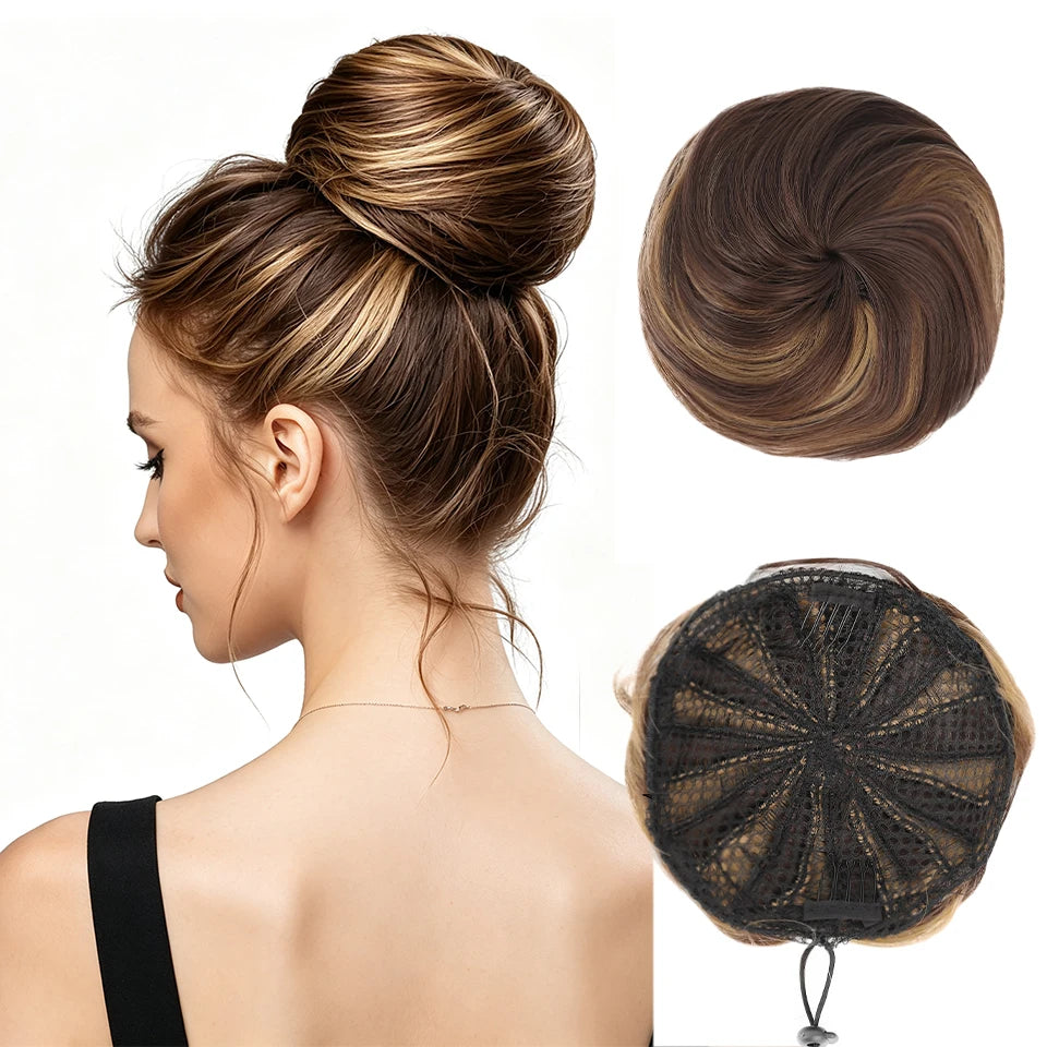 AOOSOO HAIR Synthetic Drawstring Hair Bun — Silk Straight Chignon for Daily Wear