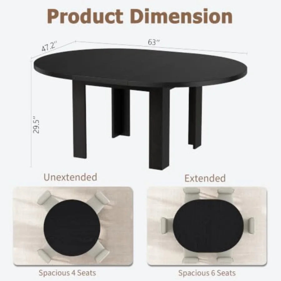 Extendable Round Dining Table — Modern Space-Saving Design for 4-6 People