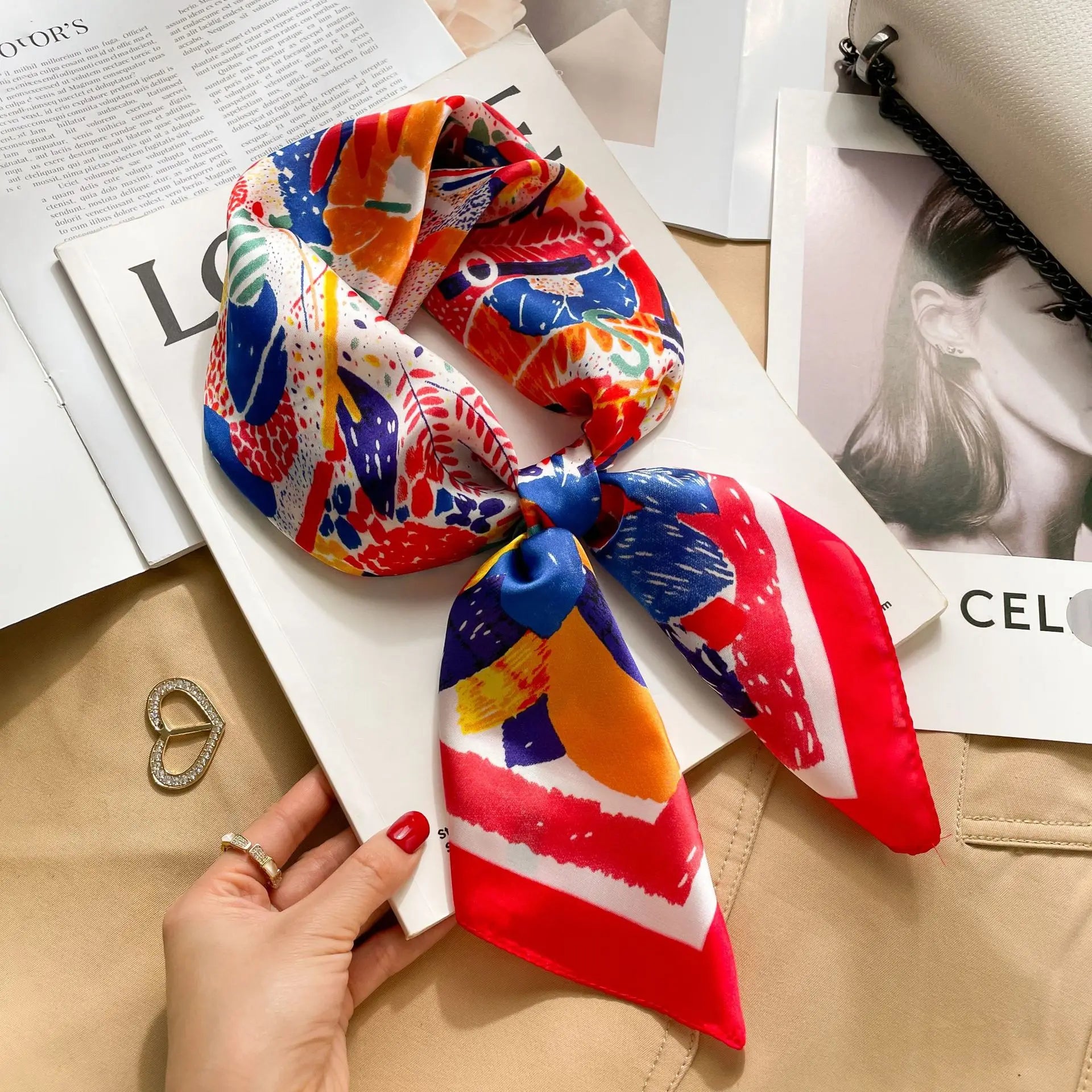 SENAIFEI Printed Silk Scarf — Luxury Square Shawl & Decorative Headband