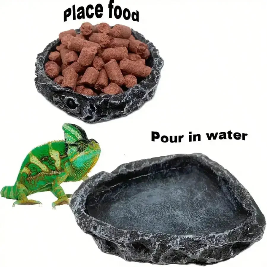 Realistic Stone Reptile Feeding Bowl — Natural Look Water & Food Dish