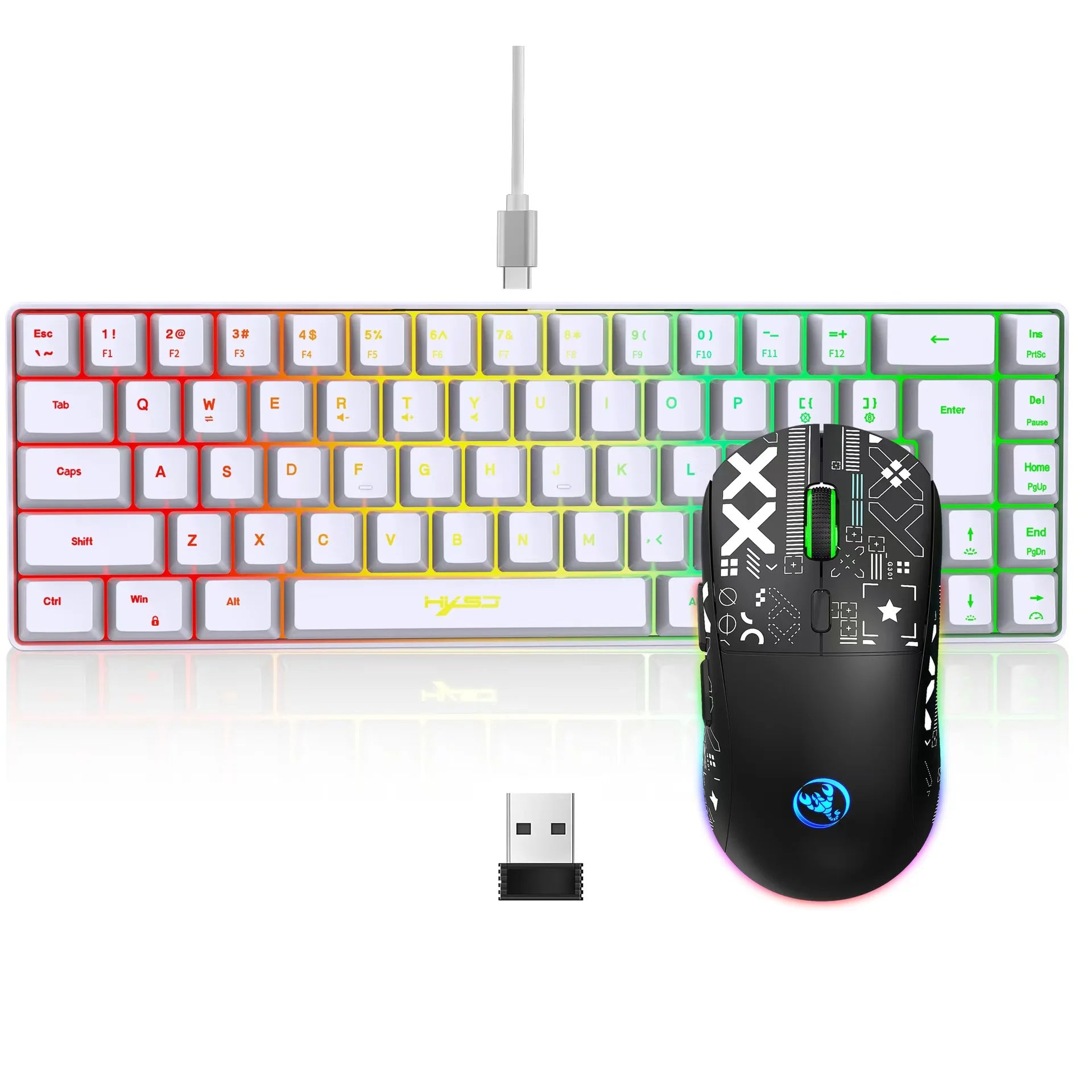HXSJ 60% Gaming Keyboard and Mouse Combo — RGB Wired & Wireless Set