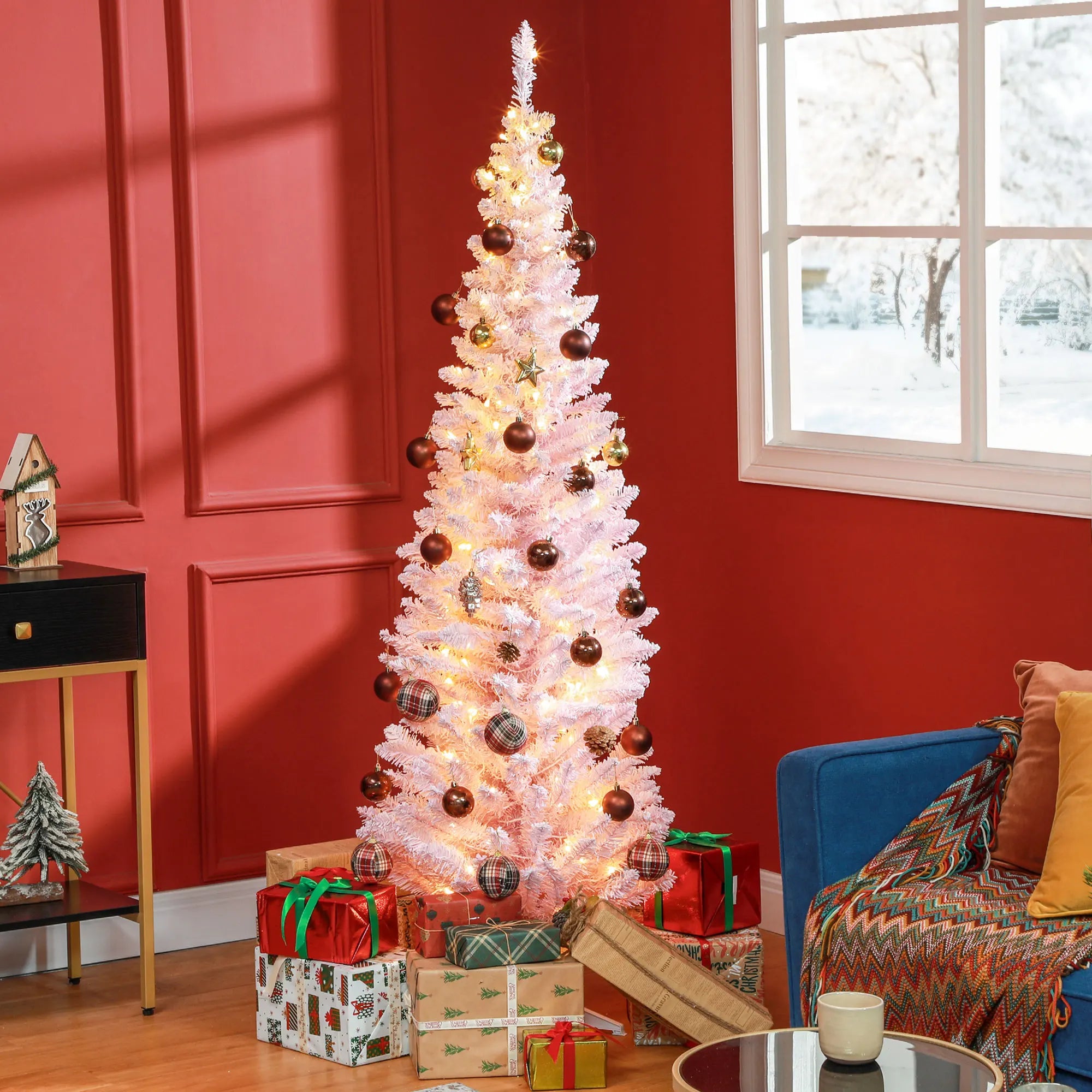 HOMCOM 6ft Pink Artificial Christmas Tree — Prelit with Warm White LEDs