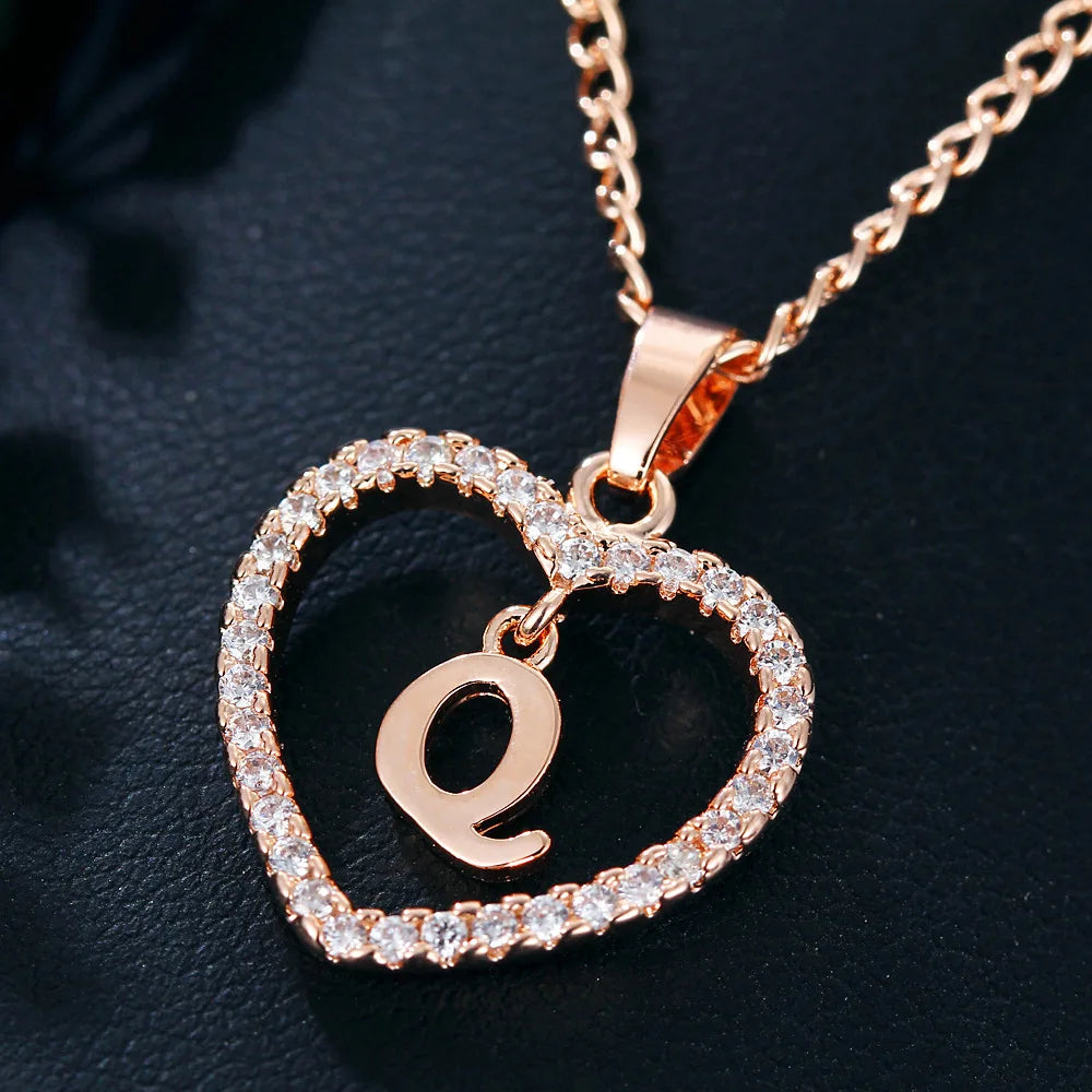 Customizable Initial Heart Pendant Necklace — Zircon Accented Jewelry