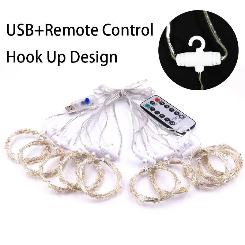 8-in-1 USB Curtain String Lights — Remote Controlled LED Decor