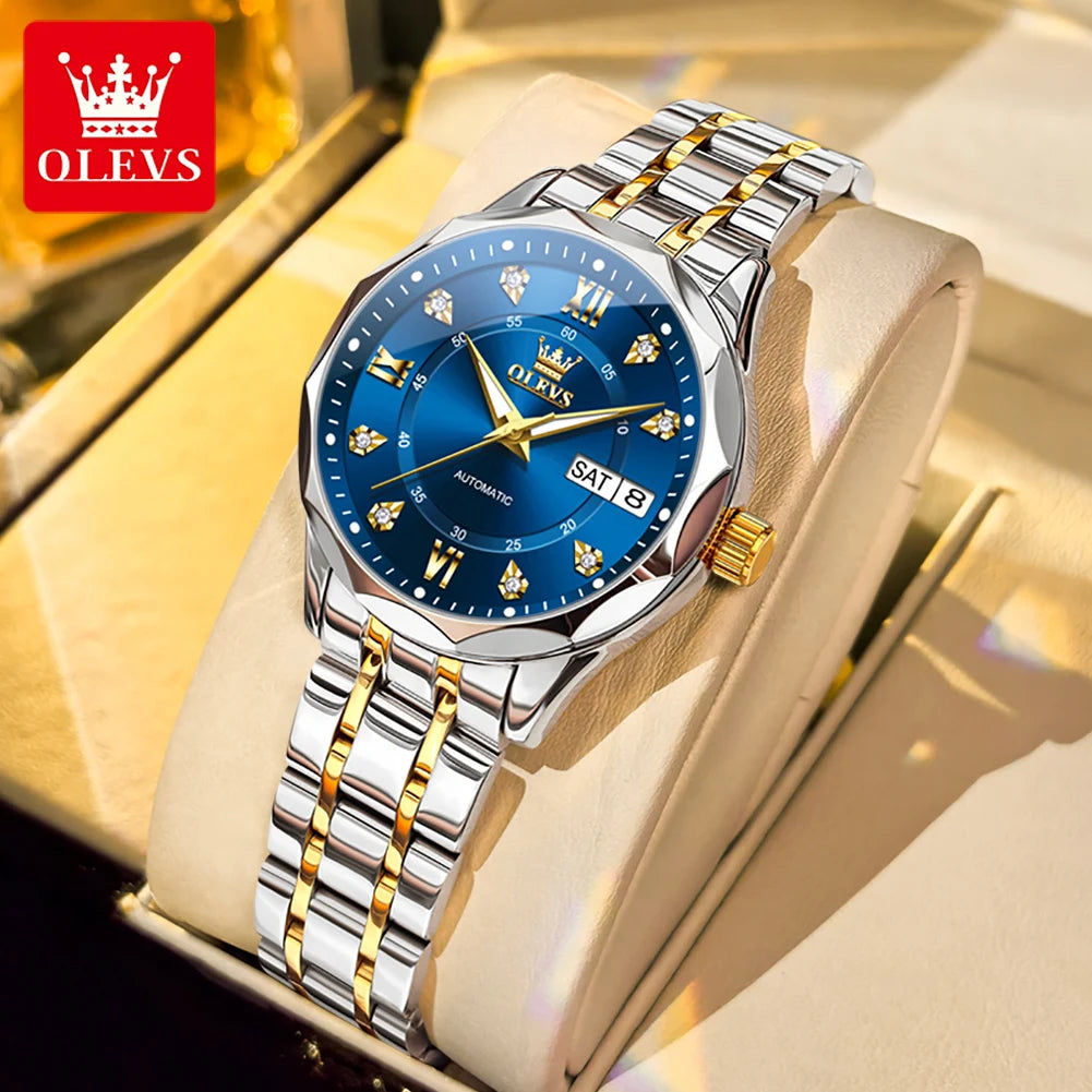 OLEVS Automatic Women's Watch — Luxury Stainless Steel & Dual Calendar