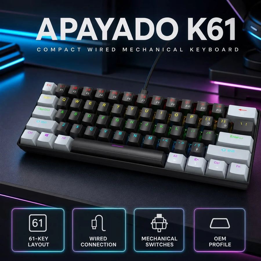 APAYADO K61 Wired Mechanical Keyboard — Compact RGB Gaming Layout