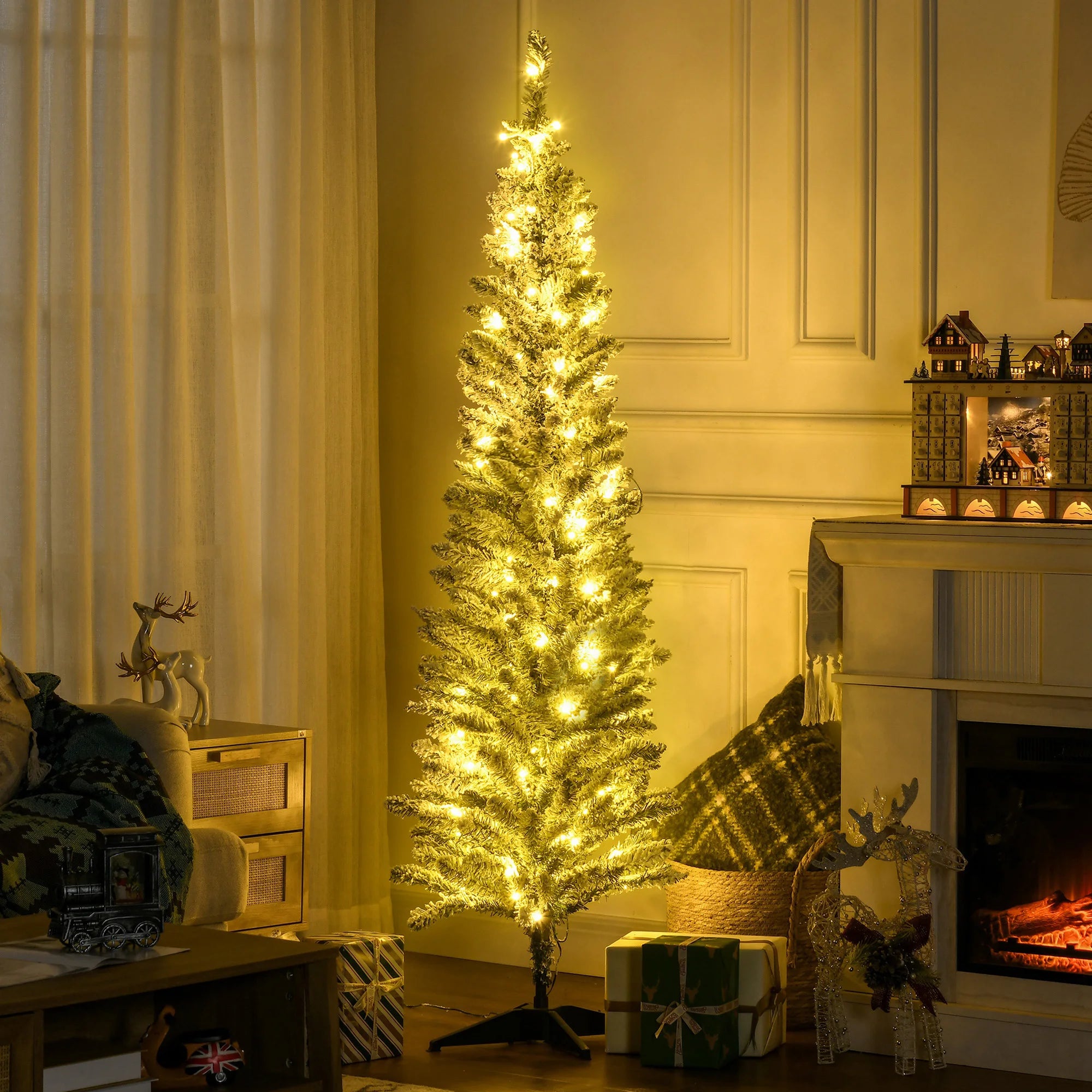 HOMCOM 6' Prelit Artificial Christmas Tree — Slim Design with Warm White LED Lights