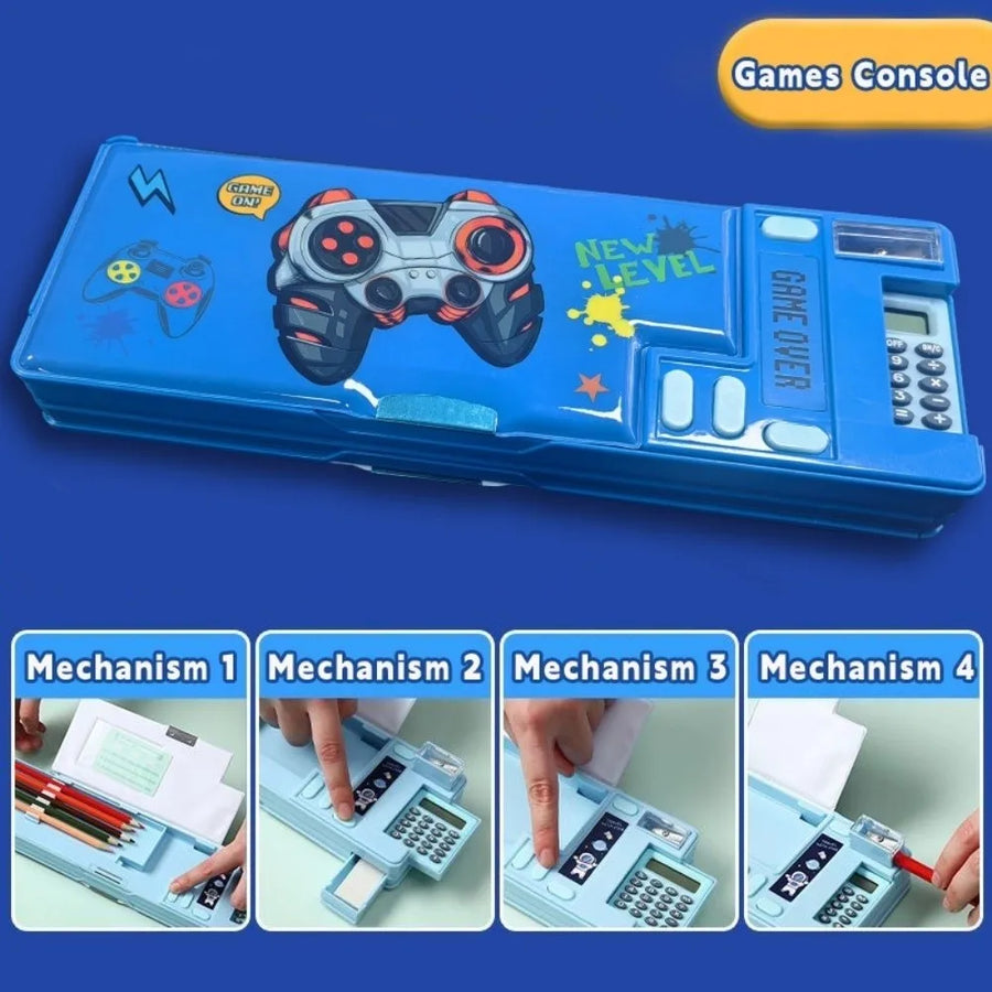 Double Layer Pencil Case — Multi-Functional Stationery Box with Calculator