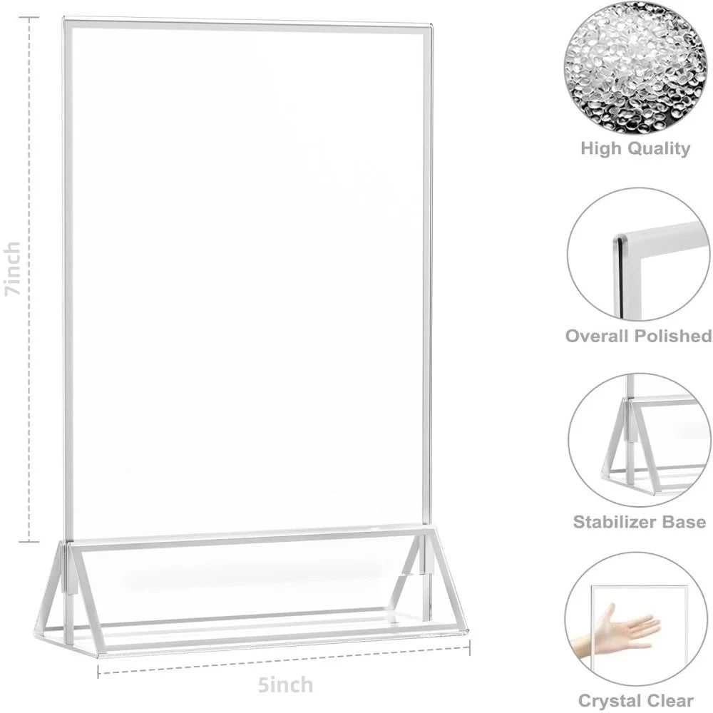 Acrylic Sign Holders — Double-Sided 5x7 Silver Picture Frames, 6 Pack