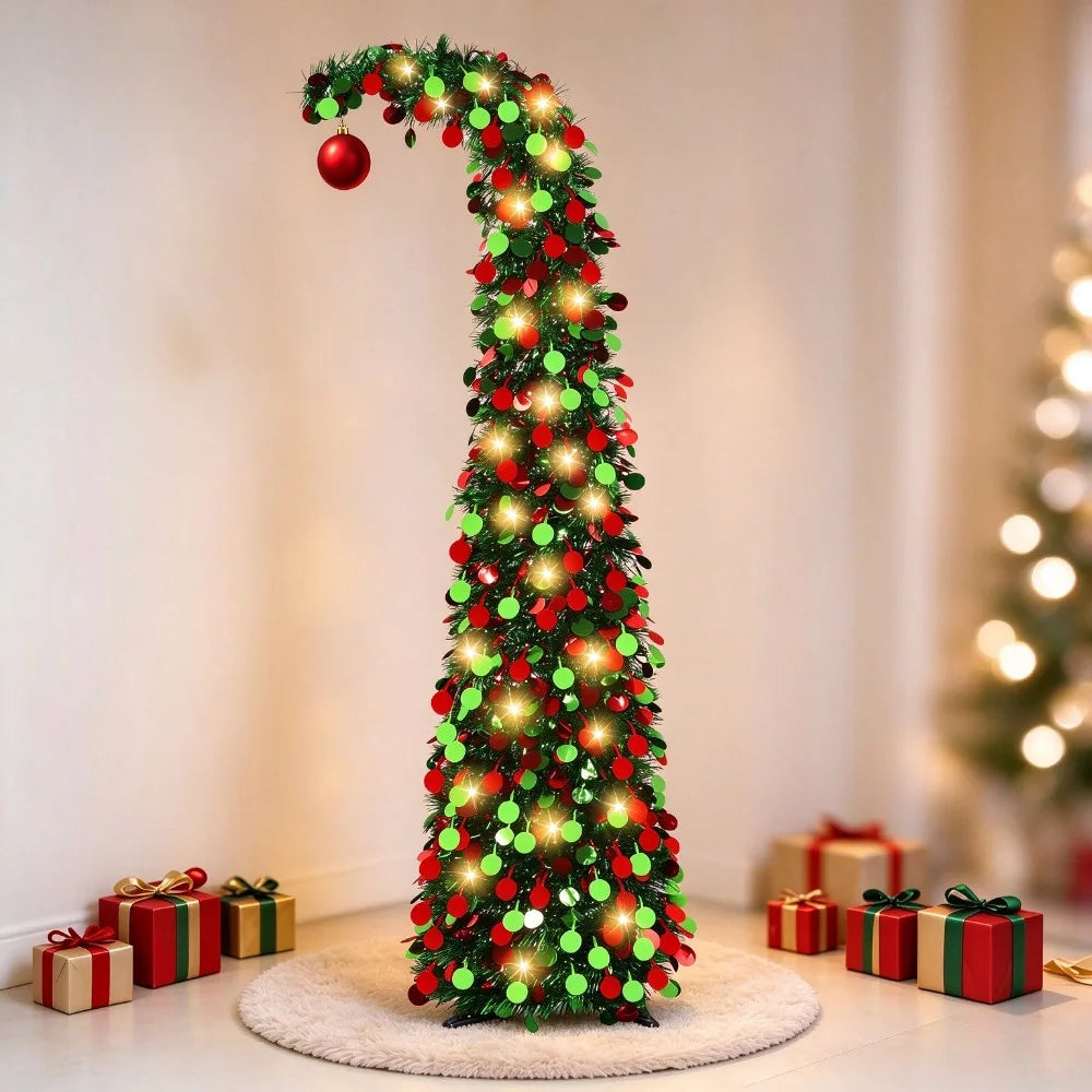 5ft Collapsible Pencil Christmas Tree — Sequined Pop Up Holiday Decor