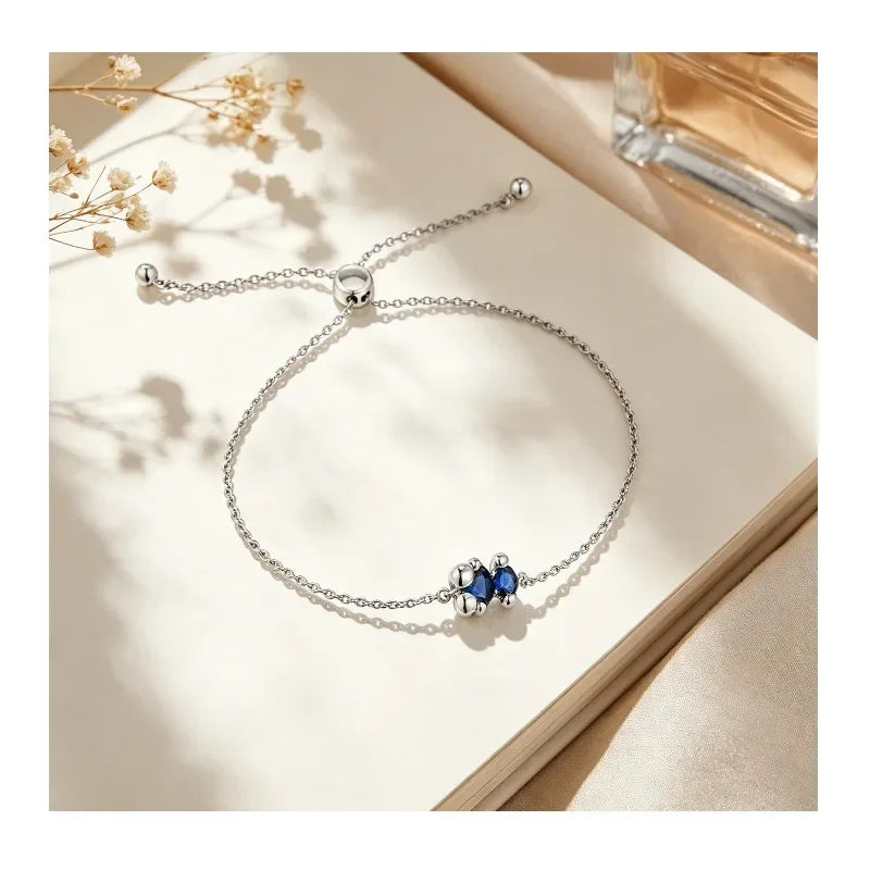 Silver Plated Adjustable Chain Bracelet — Blue Crystal Charm Jewelry