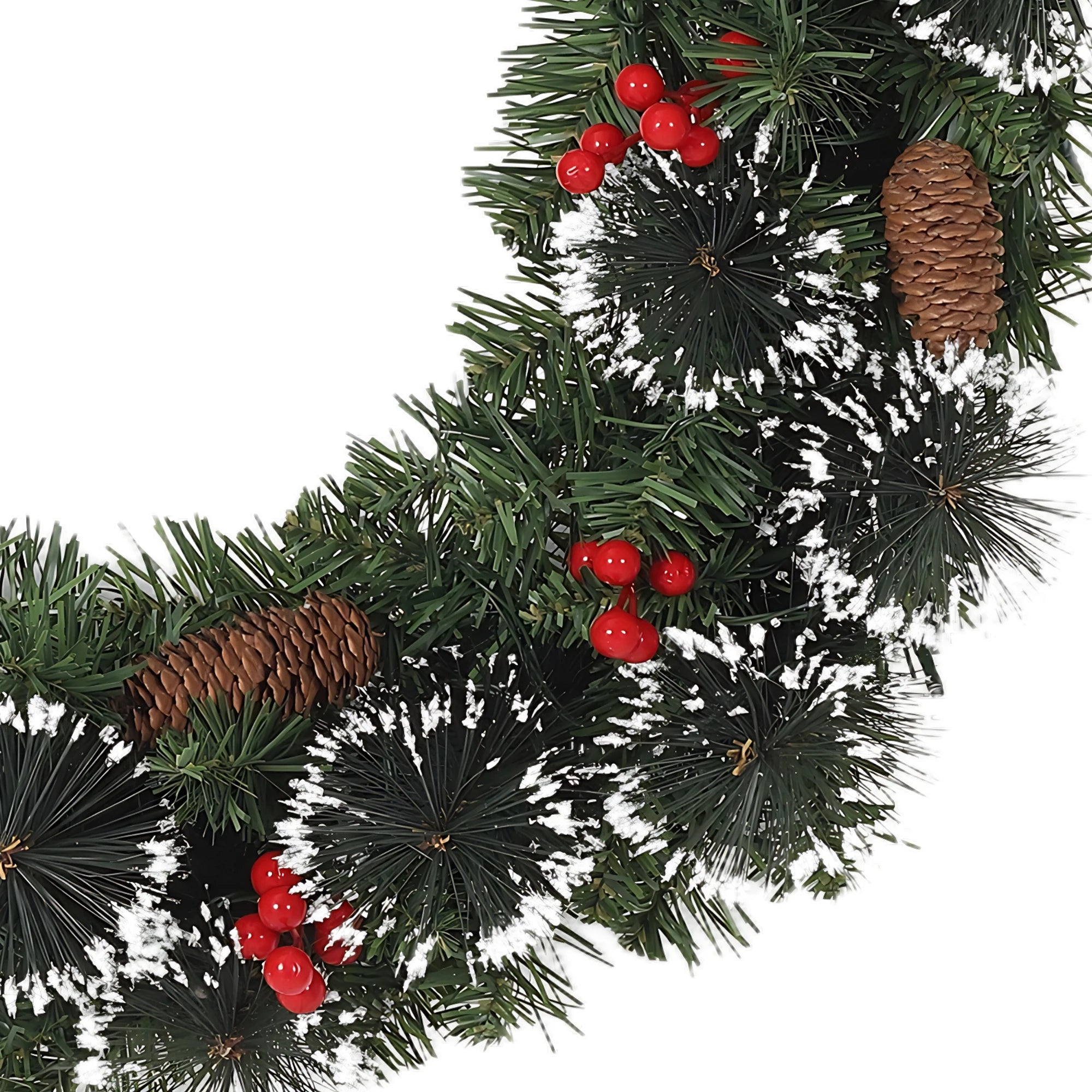 Illuminated Artificial Fir Christmas Wreath — Festive LED Decor with Berries and Pine Cones