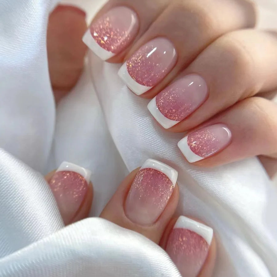 French Tip Press On Nails — Handmade Full Cover False Nail Set