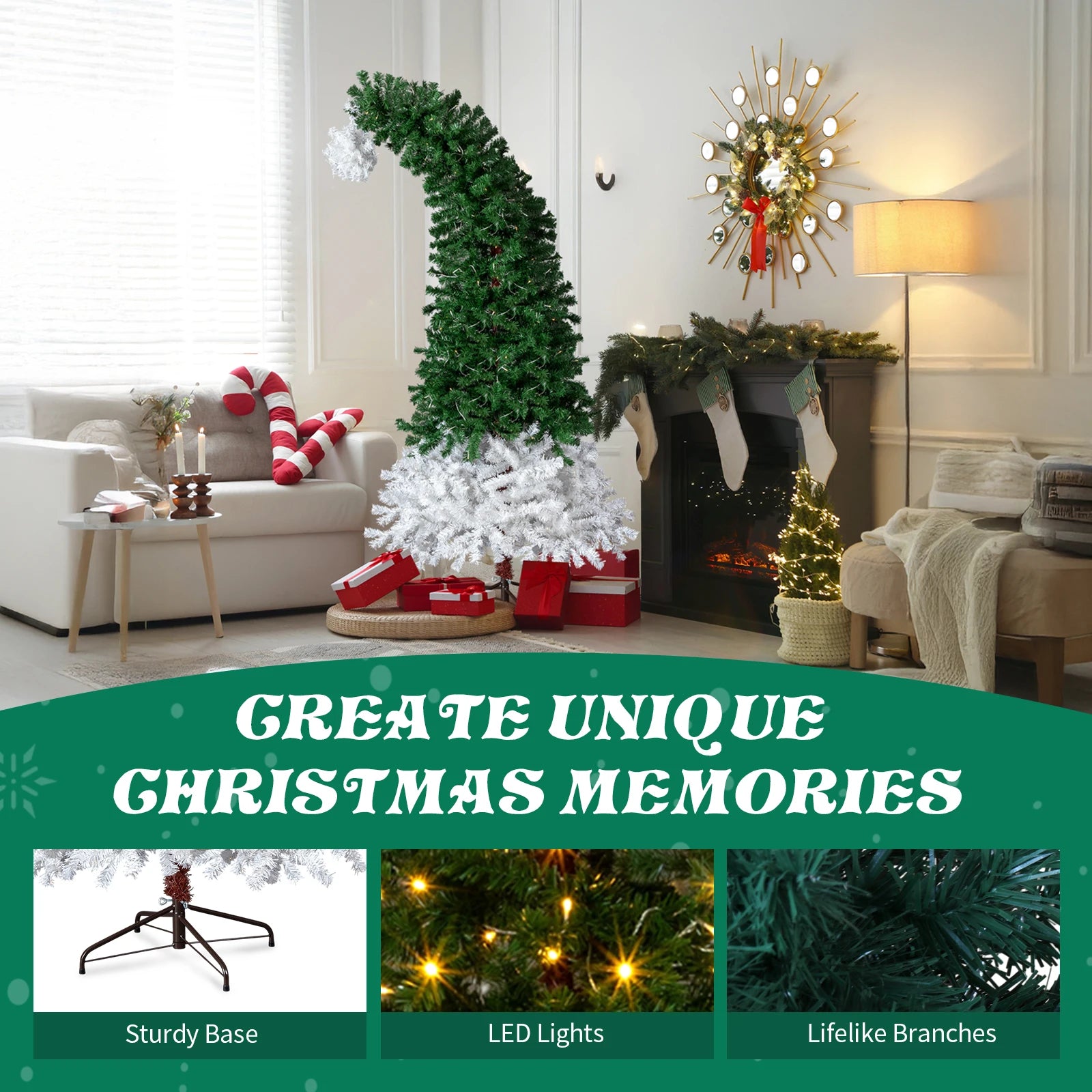 6FT Santa Hat Style Pre-Lit Christmas Tree — Festive LED Holiday Decor