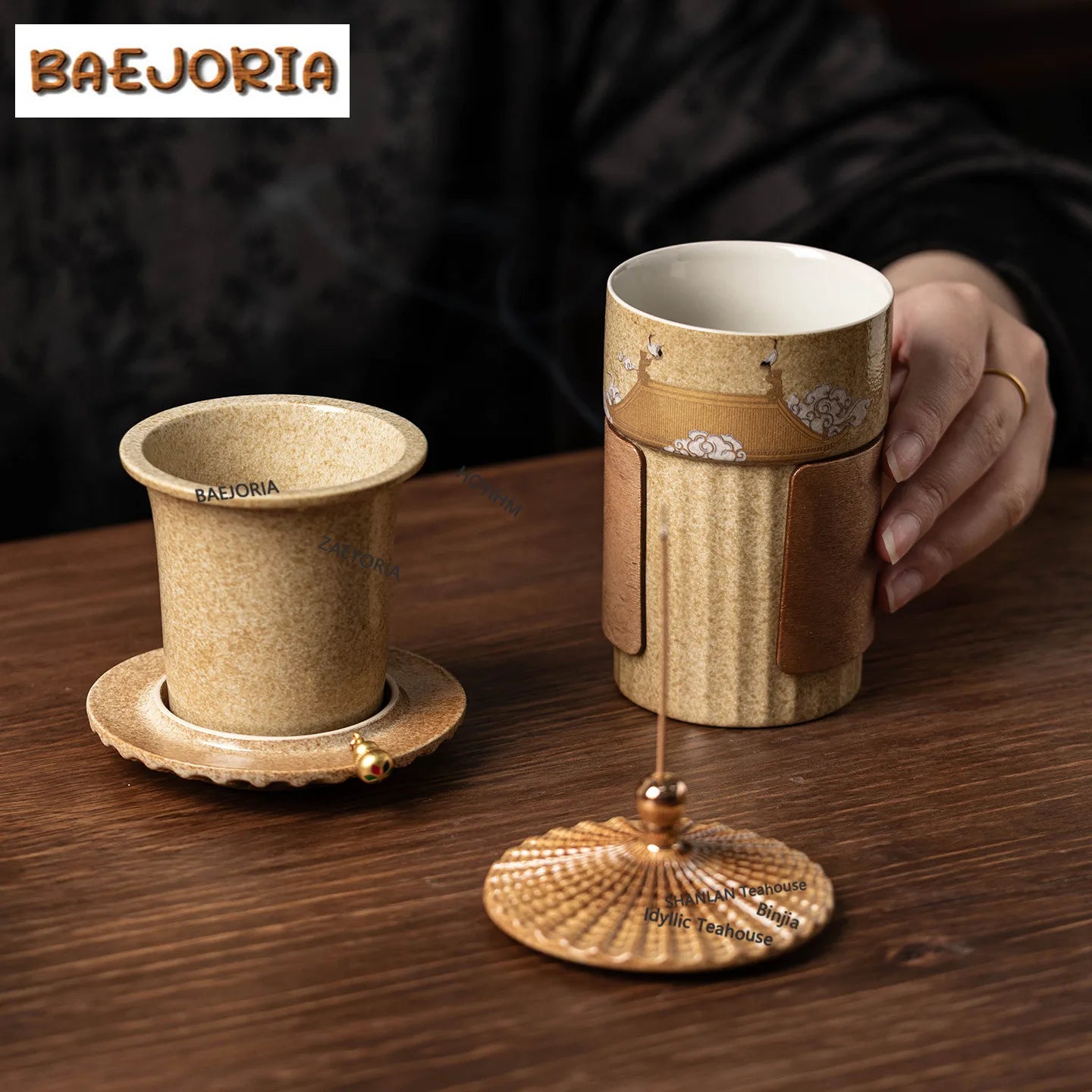BAEJORIA Crane Design Tea Infuser Mug — Cultural Creative Filter Cup