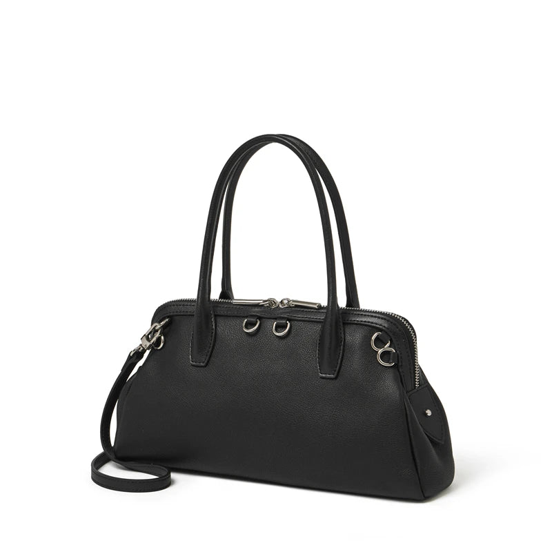 Burminsa Vintage Leather Boston Bag — Soft Cowhide Shoulder Purse