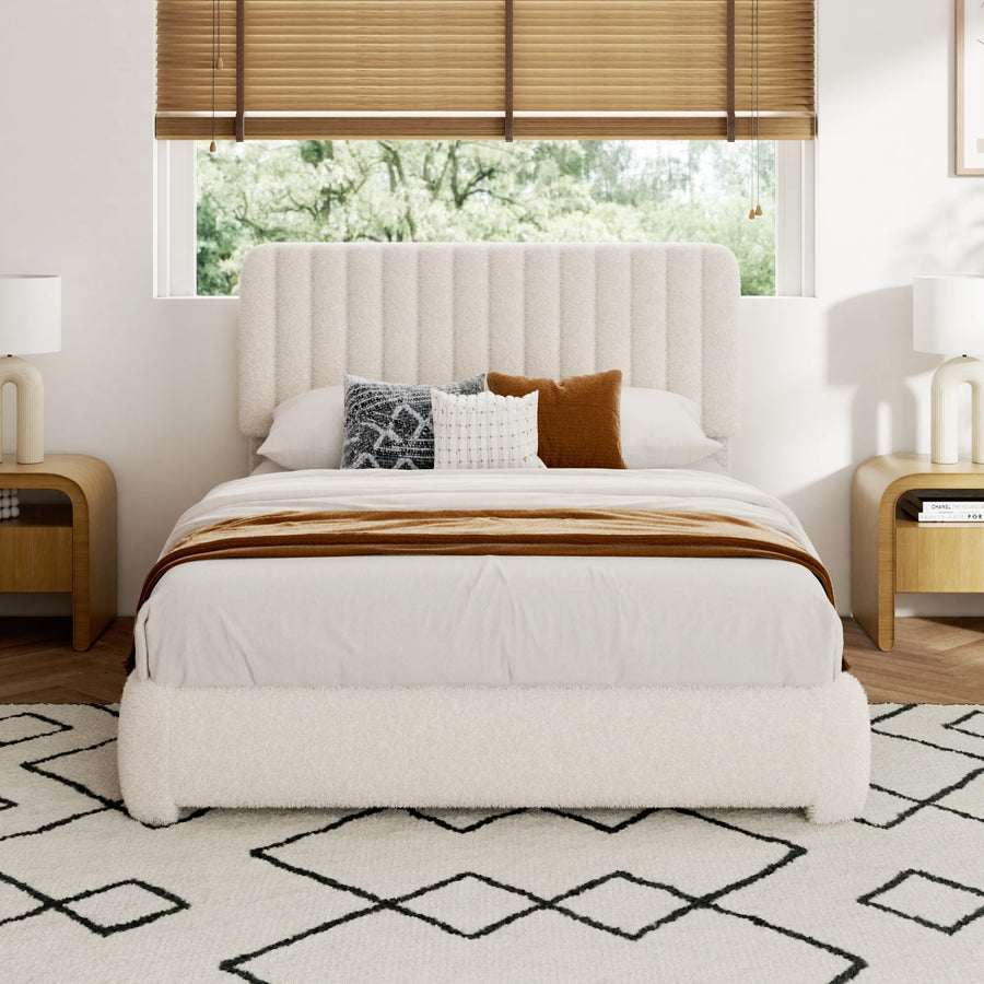 Sismplly Upholstered Boucle Bed Frame — Adjustable Headboard & Noise-Free Design