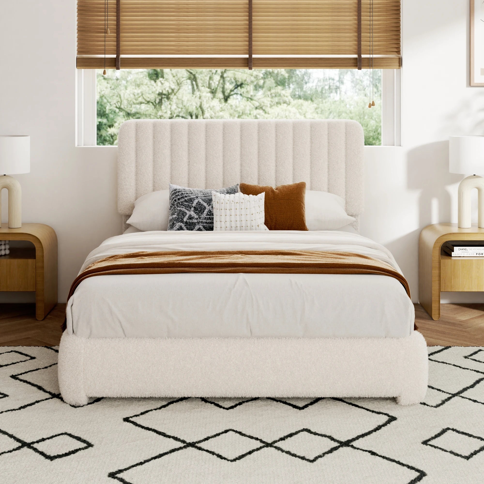 Sismplly Upholstered Boucle Bed Frame — Adjustable Headboard & Noise-Free Design