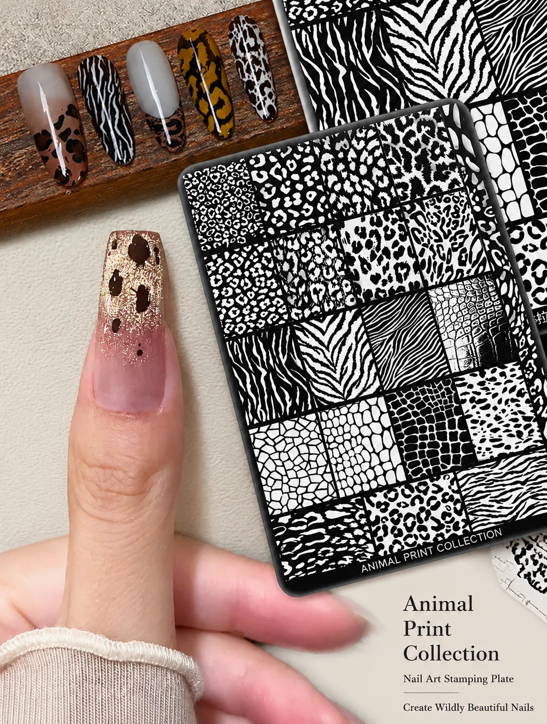 Leopard Print Nail Stamping Kit — DIY Pattern Template Set with Scraper