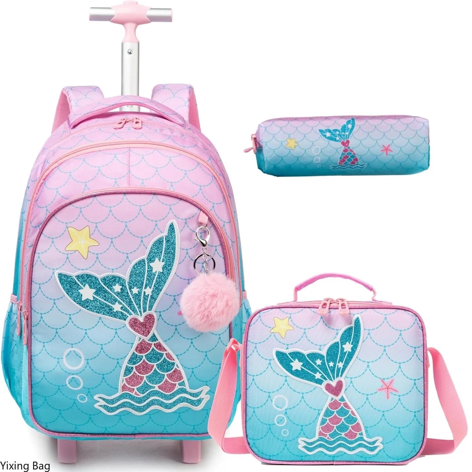 Children's Rolling Backpack Set — Wheeled School Bag with Lunch Bag & Pencil Case