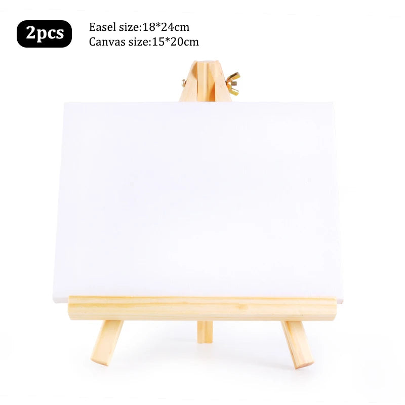 Mini Wooden Easel and Canvas Set — Portable Desktop Art Kit for Painting