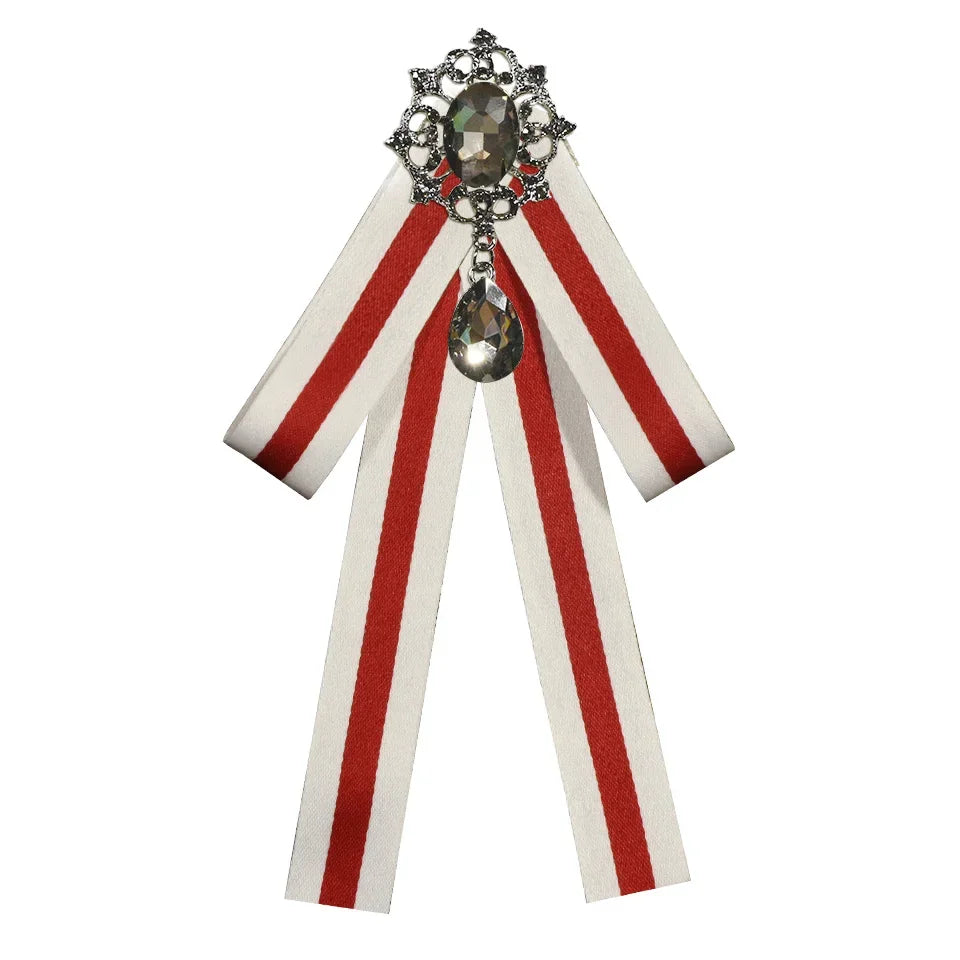 i-Remiel Retro Striped Bow Tie Brooch — Elegant Fabric Ribbon Lapel Pin