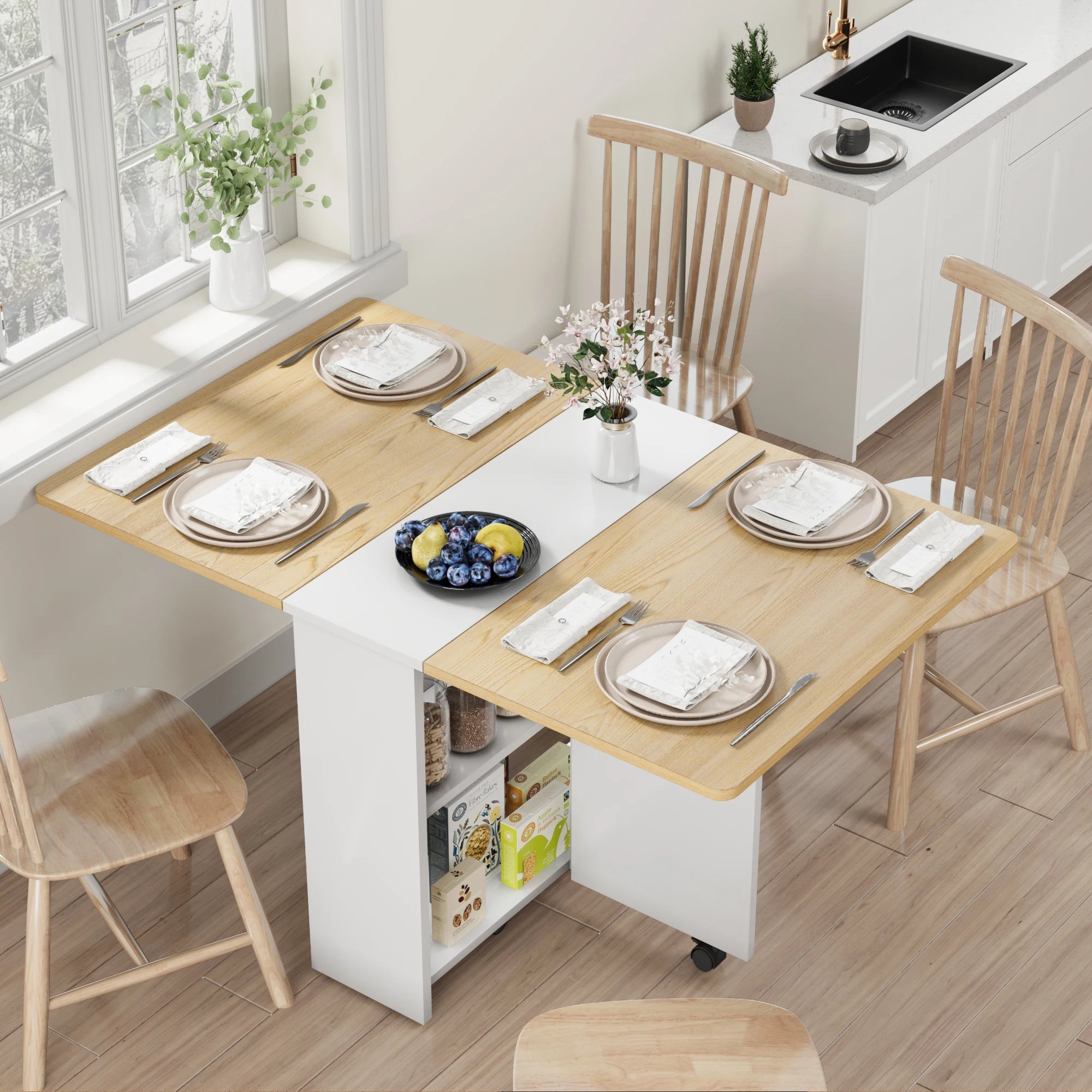 Folding Drop Leaf Dining Table — Space-Saving Design with Storage