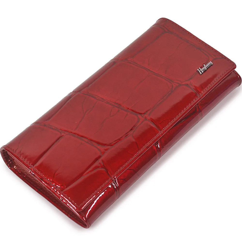 Wishehappy Genuine Leather Stone Pattern Wallet — Luxury Long Organizer