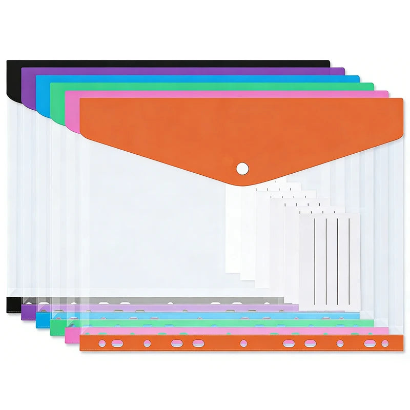 BUNKI A4 Plastic Envelopes — 11-Hole Expanding File Folders with Snap Buttons