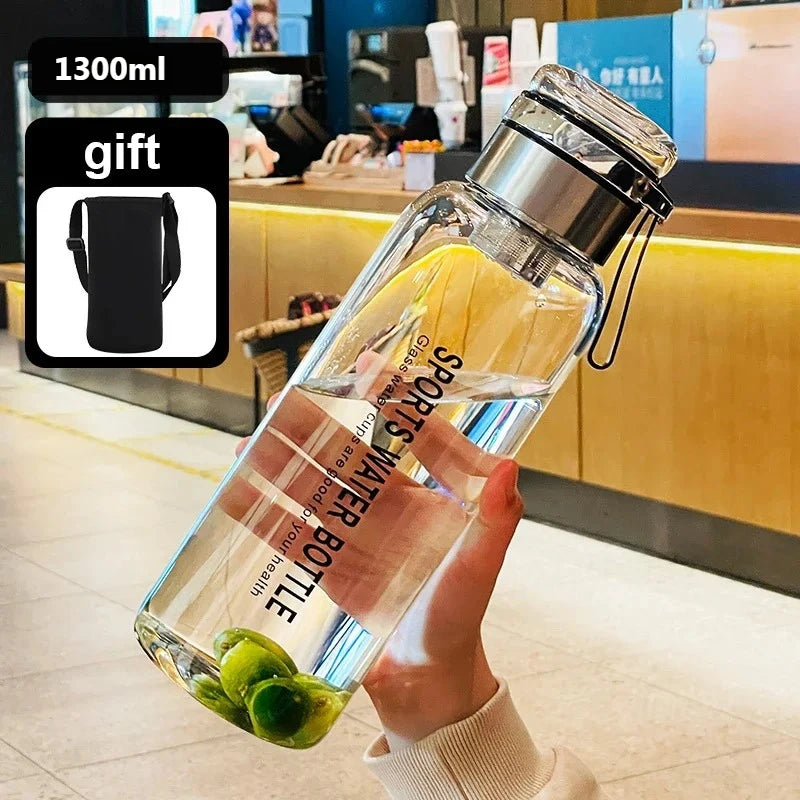 Large Capacity Glass Water Bottle — Heat-Resistant Tea Brewing Cup with Lid