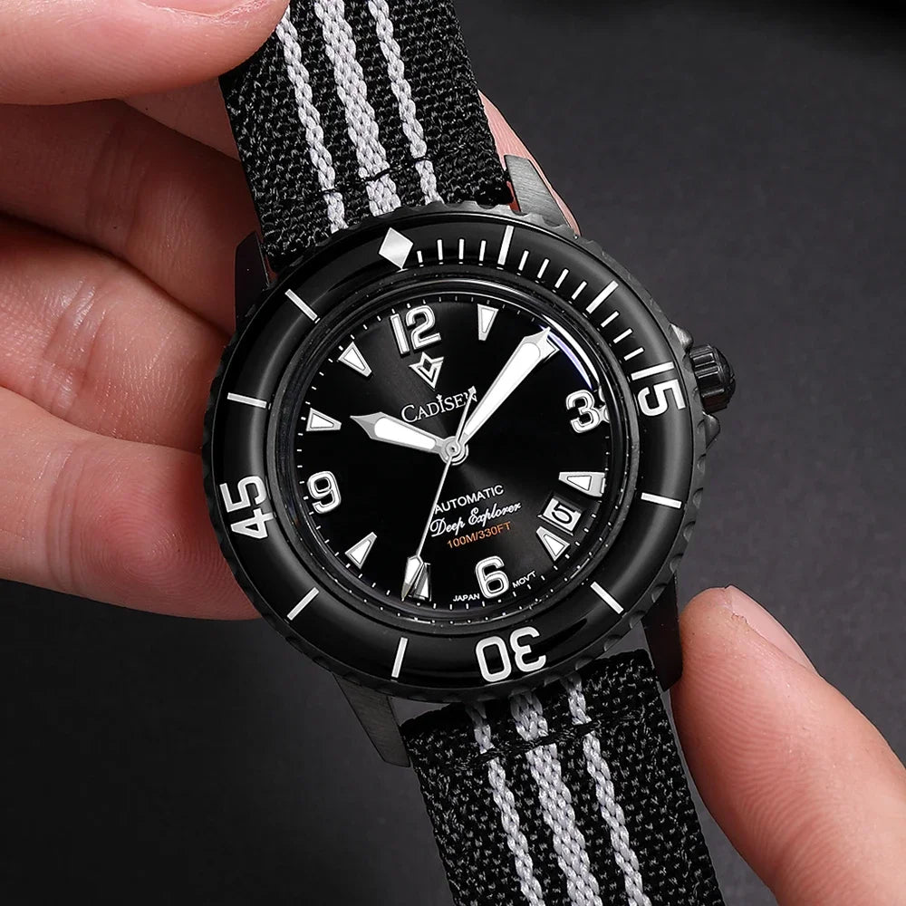 Cadisen Deep Explorer Automatic Watch — Luxury Mechanical Diver with Canvas Strap