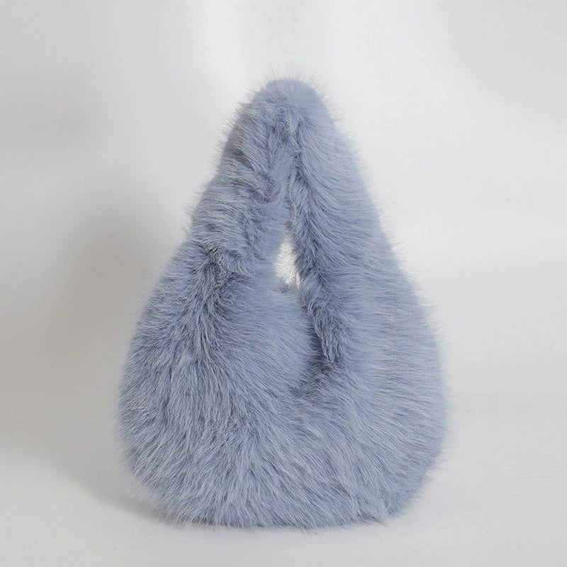 Faux Fur Hobo Shoulder Bag — Soft Plush Handbag for Women