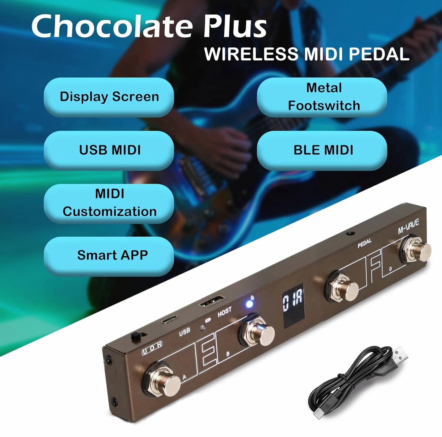Wireless MIDI Foot Controller — 4-Button Bluetooth Pedal for Music Apps