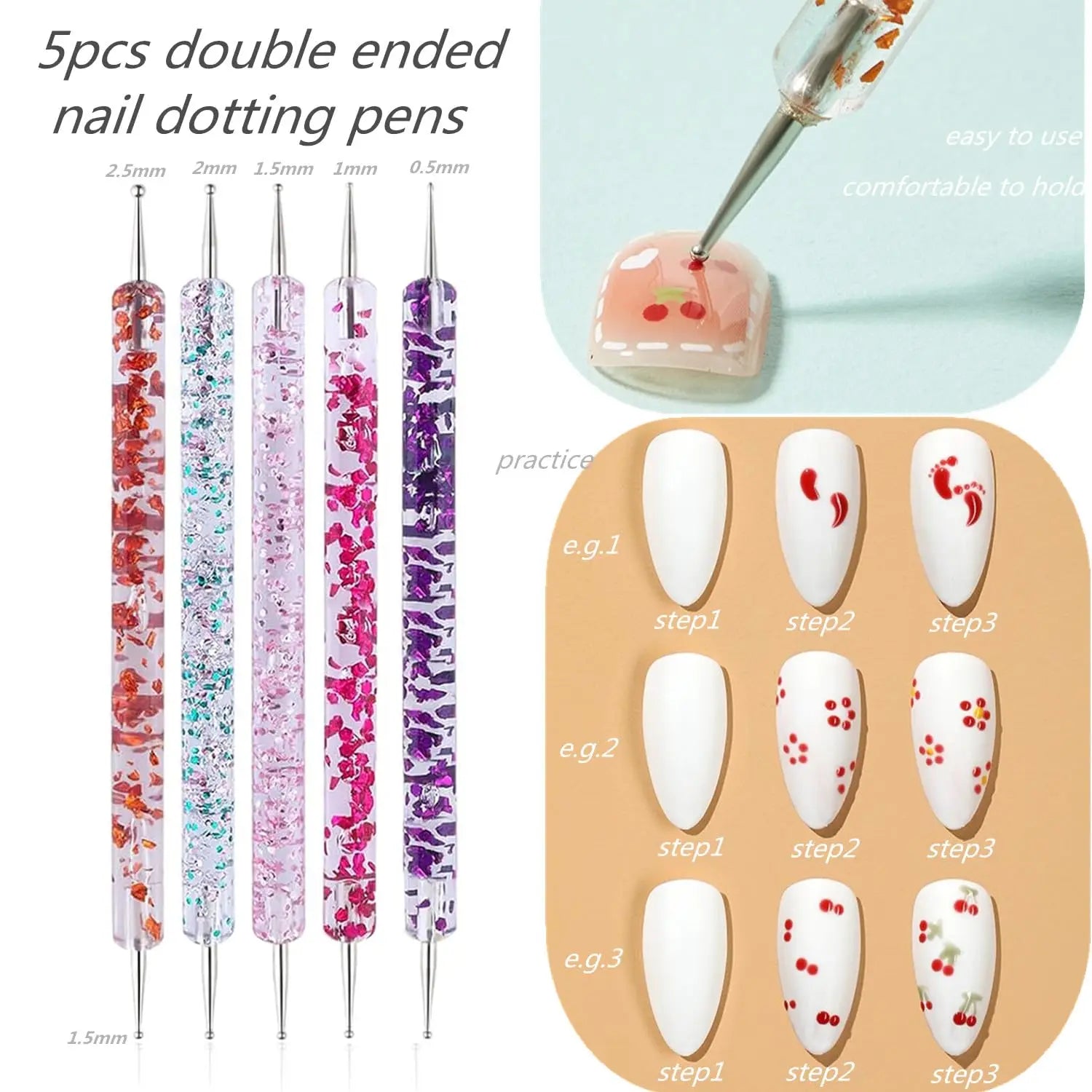 DWLOL Nail Art Tool Kit — 10-Piece Dotting Pens and Liner Brush Set