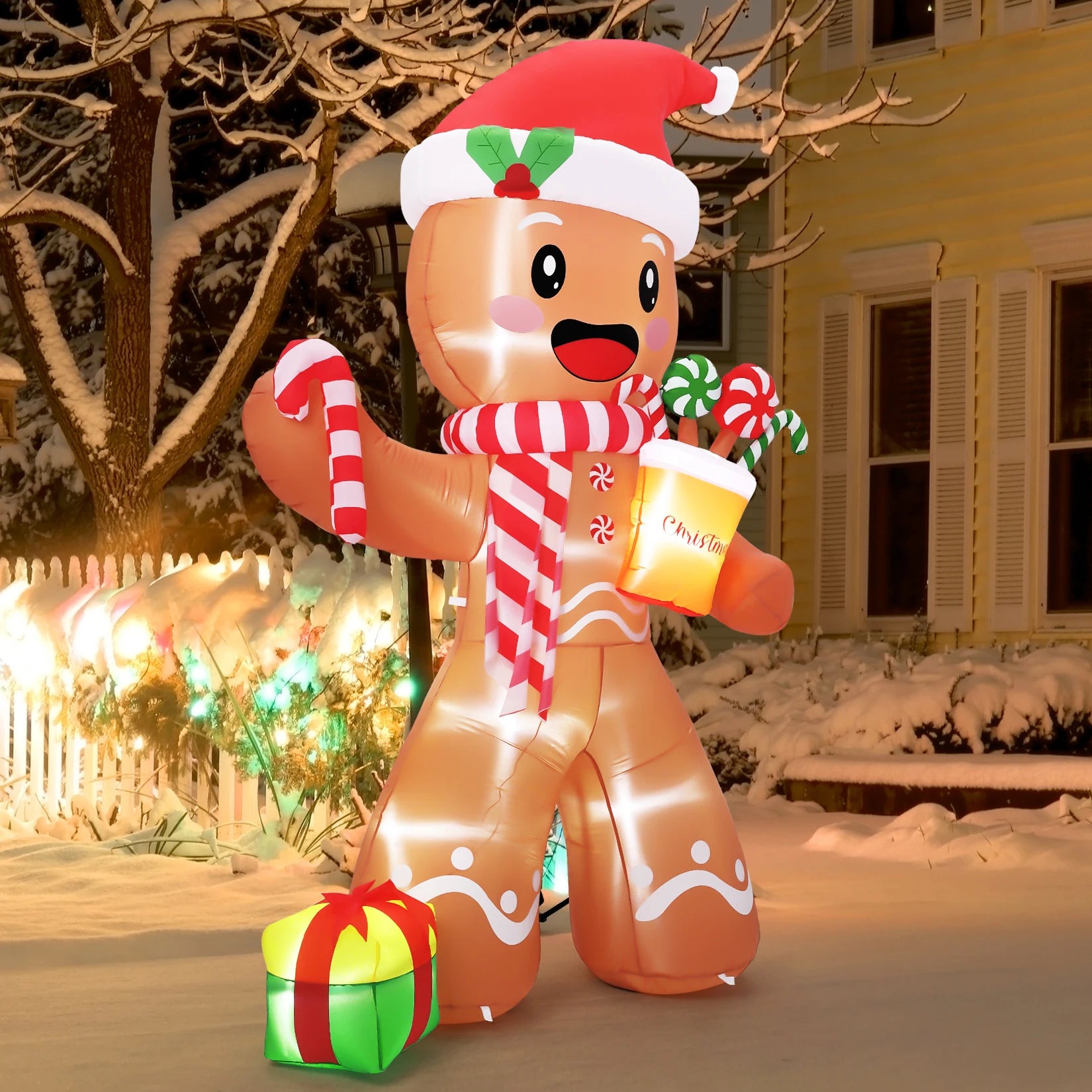 8FT Inflatable Gingerbread Man — LED-Lit Holiday Yard Decoration
